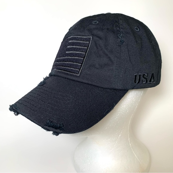KBETHOS Black Distressed Baseball Cap with USA Flag Adjustable Strap Unisex - Picture 11 of 15